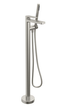 PETITE B04 FLOOR-MOUNTED TUB FILLER WITH HAND SHOWER, Brushed Nickel, large