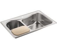 STACCATO™ 33 X 22 X 8-5/16 INCHES TOP-MOUNT LARGE/MEDIUM DOUBLE-BOWL KITCHEN SINK WITH SINGLE FAUCET HOLE, Stainless Steel, medium