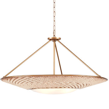 MONSOOM 40-INCH THREE LIGHT CHANDELIER, Antique Brass / Natural Rope, large