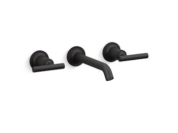 PURIST WIDESPREAD WALL-MOUNT BATHROOM SINK FAUCET TRIM WITH LEVER HANDLES, 1.2 GPM, Matte Black, large
