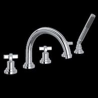 LOMBARDIA® 5-HOLE DECK MOUNT TUB FILLER WITH C-SPOUT (CROSS HANDLE), Polished Chrome, medium