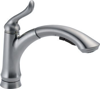 LINDEN SINGLE HANDLE WATER-EFFICIENT PULL-OUT KITCHEN FAUCET, Arctic Stainless, large