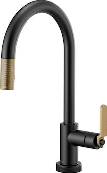 LITZE SMARTTOUCH® PULL-DOWN FAUCET WITH ARC SPOUT AND INDUSTRIAL HANDLE, Matte Black/Luxe Gold, large