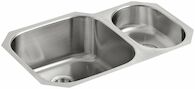 UNDERTONE® 30-3/4 X 20-1/8 X 9-5/8 INCHES UNDER-MOUNT HIGH/LOW DOUBLE ROUNDED BOWL KITCHEN SINK, Stainless Steel, medium