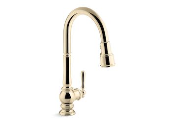 ARTIFACTS PULL-DOWN KITCHEN SINK FAUCET WITH THREE-FUNCTION SPRAYHEAD, Vibrant French Gold, large
