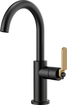 LITZE BAR FAUCET WITH ARC SPOUT AND INDUSTRIAL HANDLE, Matte Black/Luxe Gold, large