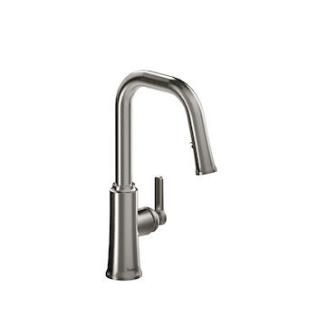 TRATTORIA KITCHEN FAUCET WITH 2-JET BOOMERANG HAND SPRAY SYSTEM, Stainless Steel, large