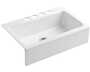 DICKINSON® 33 X 22-1/8 X 8-5/8 INCHES APRON-FRONT, TILE-IN SINGLE-BOWL KITCHEN SINK WITH 3 FAUCET HOLES, White, small