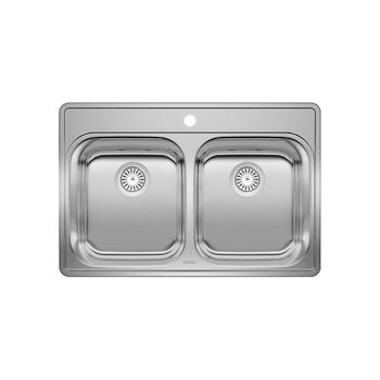ESSENTIAL DOUBLE BOWL KITCHEN SINK, Stainless Steel, large