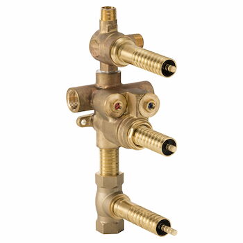 3-HANDLE THERMOSTATIC ROUGH VALVE WITH 2-WAY DIVERTER NON-SHARED FUNCTIONS, , large