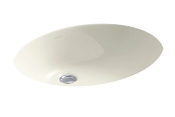 CAXTON® OVAL 19 X 15 INCHES UNDERMOUNT BATHROOM SINK WITH OVERFLOW AND CLAMP ASSEMBLY, Biscuit, large