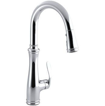 BELLERA(R) SINGLE-HOLE OR THREE-HOLE KITCHEN SINK FAUCET WITH PULL-DOWN 16-3/4-INCH SPOUT AND RIGHT-HAND LEVER HANDLE, DOCKNETIK(R) MAGNETIC DOCKING SYSTEM, AND A 3-FUNCTION SPRAYHEAD FEATURING SWEEP(R) SPRAY, Polished Chrome, large