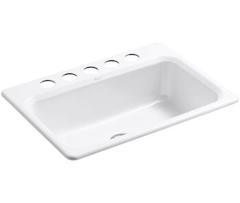 BAKERSFIELD™ 31 X 22 X 8-5/8 INCHES UNDER-MOUNT SINGLE-BOWL KITCHEN SINK WITH 5 FAUCET HOLES, White, large