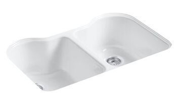 HARTLAND® 33 X 22 X 9-5/8 INCHES UNDER-MOUNT DOUBLE-EQUAL KITCHEN SINK WITH 5 FAUCET HOLES, White, large