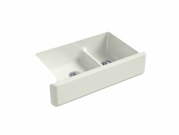 WHITEHAVEN® SELF-TRIMMING® SMART DIVIDE® 35-11/16 X 21-9/16 X 9-5/8 INCHES UNDER-MOUNT LARGE/MEDIUM DOUBLE-BOWL KITCHEN SINK WITH TALL APRON, Dune, large