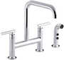 PURIST® TWO-HOLE DECK-MOUNT BRIDGE KITCHEN SINK FAUCET WITH 8-3/8-INCH SPOUT AND MATCHING FINISH SIDESPRAY, Polished Chrome, small