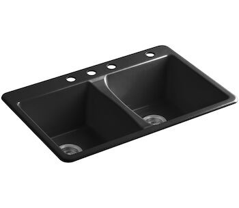 DEERFIELD® 33 X 22 X 9-5/8 INCHES DOUBLE-EQUAL KITCHEN SINK, Black Black, large