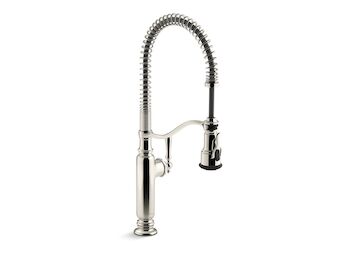 TOURNANT SEMI-PROFESSIONAL KITCHEN SINK FAUCET WITH THREE-FUNCTION SPRAYHEAD, Vibrant Polished Nickel, large