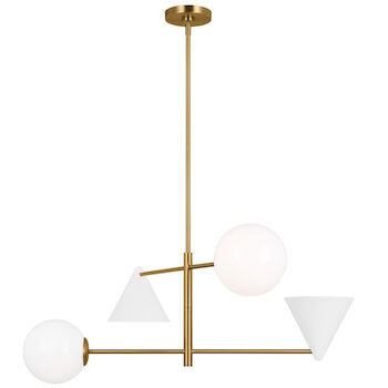 COSMO LARGE 4 LIGHT CHANDELIER, Matte White and Burnished Brass, large