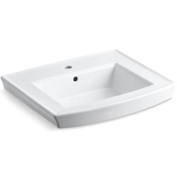 ARCHER® PEDESTAL BATHROOM SINK WITH SINGLE FAUCET HOLE, White, large