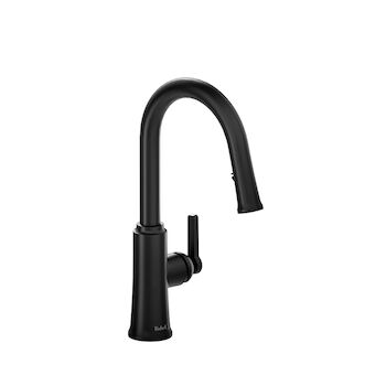 TRATTORIA KITCHEN FAUCET WITH 2-JET BOOMERANG HAND SPRAY SYSTEM, Black, large