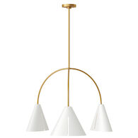 CAMBRE LARGE 3 LIGHT CHANDELIER, Matte White and Burnished Brass, medium