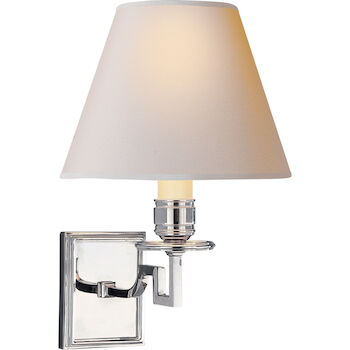 ALEXA HAMPTON DEAN 1-LIGHT 8-INCH WALL LIGHT WITH NATURAL PAPER SHADE, Polished Nickel, large