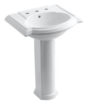 DEVONSHIRE® 24-INCH PEDESTAL BATHROOM SINK WITH 8-INCH WIDESPREAD FAUCET HOLES, White, large
