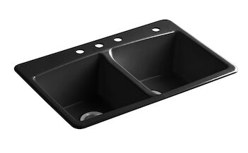 BROOKFIELD™ 33 X 22 X 9-5/8 INCHES TOP-MOUNT DOUBLE-EQUAL KITCHEN SINK WITH SINGLE FAUCET HOLE, Black Black, large
