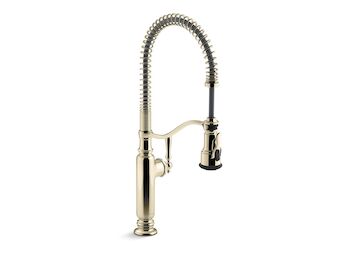 TOURNANT SEMI-PROFESSIONAL KITCHEN SINK FAUCET WITH THREE-FUNCTION SPRAYHEAD, Vibrant French Gold, large
