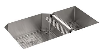 STRIVE® 35-1/2 X 20-1/4 X 9-5/16 INCHES UNDER-MOUNT EXTRA-LARGE/MEDIUM DOUBLE-BOWL KITCHEN SINK WITH SINK RACK, Stainless Steel, large
