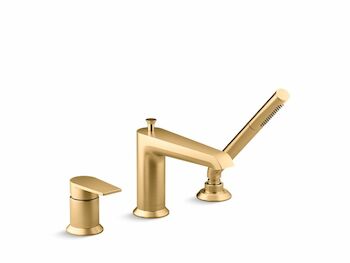 HINT SINGLE-HANDLE DECK-MOUNT BATH FAUCET WITH HANDSHOWER, Vibrant Brushed Moderne Brass, large