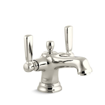 BANCROFT MONOBLOCK SINGLE-HOLE BATHROOM SINK FAUCET WITH ESCUTCHEON AND METAL LEVER HANDLES, Vibrant Polished Nickel, large