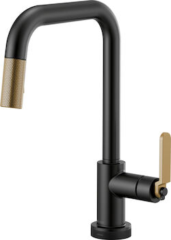 LITZE SMARTTOUCH® PULL-DOWN FAUCET WITH SQUARE SPOUT AND INDUSTRIAL HANDLE, Matte Black/Luxe Gold, large