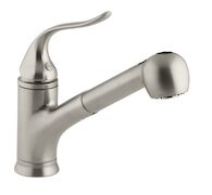 CORALAIS® SINGLE-HOLE OR THREE-HOLE KITCHEN SINK FAUCET WITH PULL-OUT MATCHING COLOR SPRAYHEAD, 9-INCH SPOUT REACH AND LEVER HANDLE, Vibrant Brushed Nickel, medium