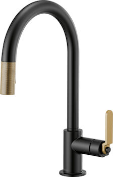 LITZE PULL-DOWN FAUCET WITH ARC SPOUT AND INDUSTRIAL HANDLE, Matte Black/Luxe Gold, large
