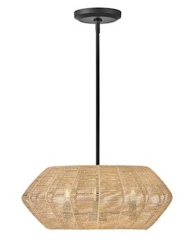 LUCA 21-INCH SMALL LUCA DRUM SHADE PENDANT, Black with Camel Rattan shade, large
