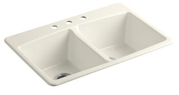 BROOKFIELD™ 33 X 22 X 9-5/8 INCHES TOP-MOUNT DOUBLE-EQUAL KITCHEN SINK WITH SINGLE FAUCET HOLE, Biscuit, large