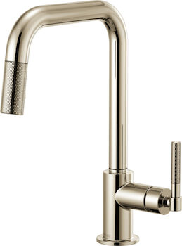 LITZE PULL-DOWN FAUCET WITH SQUARE SPOUT AND KNURLED HANDLE, Polished Nickel, large
