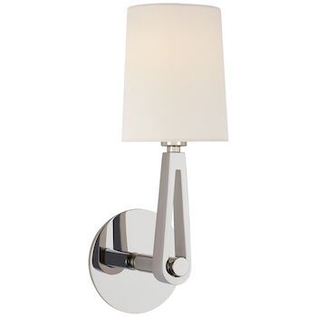 ALPHA SINGLE SCONCE WITH LINEN SHADE, Polished Nickel, large