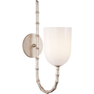 AERIN EDGEMERE 1-LIGHT 5-INCH WALL SCONCE LIGHT WITH WHITE GLASS SHADE, Burnished Silver Leaf, medium