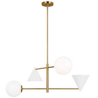 COSMO LARGE 4 LIGHT CHANDELIER, Matte White and Burnished Brass, medium