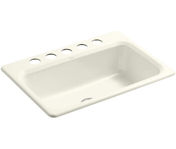 BAKERSFIELD™ 31 X 22 X 8-5/8 INCHES UNDER-MOUNT SINGLE-BOWL KITCHEN SINK WITH 5 FAUCET HOLES, Biscuit, large