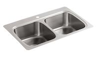 VERSE™ 33 X 22 X 9-1/4 INCHES TOP-MOUNT DOUBLE-EQUAL BOWL KITCHEN SINK WITH SINGLE FAUCET HOLE, Stainless Steel, medium