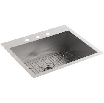 VAULT™ 25 X 22 X 9-5/16 INCHES TOP-/UNDER-MOUNT SINGLE-BOWL KITCHEN SINK WITH 3 FAUCET HOLES, Stainless Steel, large