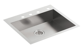 VAULT™ 25 X 22 X 6-5/16 INCHES SINGLE BOWL DUAL-MOUNT KITCHEN SINK WITH 4 FAUCET HOLES, Stainless Steel, large