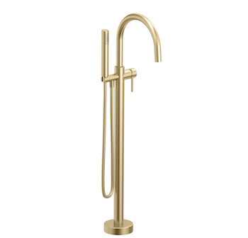 ZIP B66 FLOOR-MOUNTED TUB FILLER WITH HAND SHOWER, Satin Brass, large