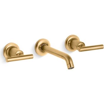 PURIST WIDESPREAD WALL-MOUNT BATHROOM SINK FAUCET TRIM WITH LEVER HANDLES, 1.2 GPM, Vibrant Brushed Moderne Brass, large