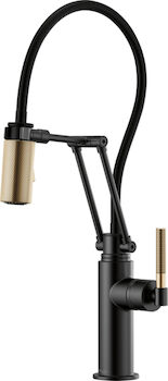 LITZE ARTICULATING FAUCET WITH KNURLED HANDLE, Matte Black/Luxe Gold, large