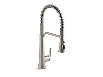 TONE SEMI-PROFESSIONAL PULL-DOWN KITCHEN SINK FAUCET WITH THREE-FUNCTION SPRAYHEAD, Vibrant Stainless, large